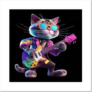 A Cat Who Is The Essence Of A Cool And Funky Guitarist Posters and Art